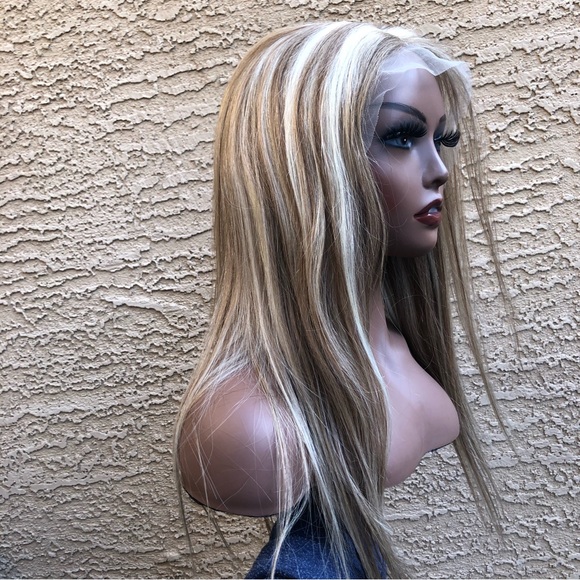 SOLD 100% Human Hair Wig Blonde Highlight middle part Lace Front 20 Inch - Picture 10 of 13